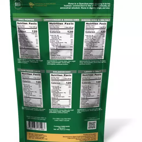 Runa Premium Organic Ecuadorian Cocoa Miniatures | Different flavors | Six Pack Bars | 4,23 oz E