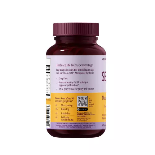 SEASON34-Menopause Mood & Memory Support - 60 Ct - Brain Fog, Focus, Clarity - Doctor-Formulated