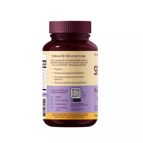 SEASON34-Menopause Sleep Support - 60 Ct - Night Sweats, Restless Sleep, Fatigue - Melatonin-Free