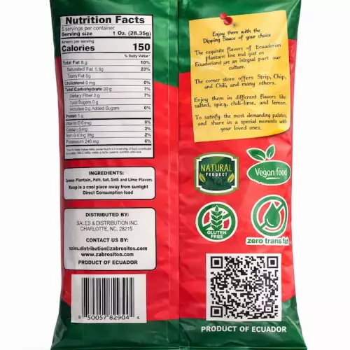 Zabrositos - Plantain Chips Flavored Chili-Lime 5 oz - Natural, Vegan, Gluten Free, No Trans Fat E