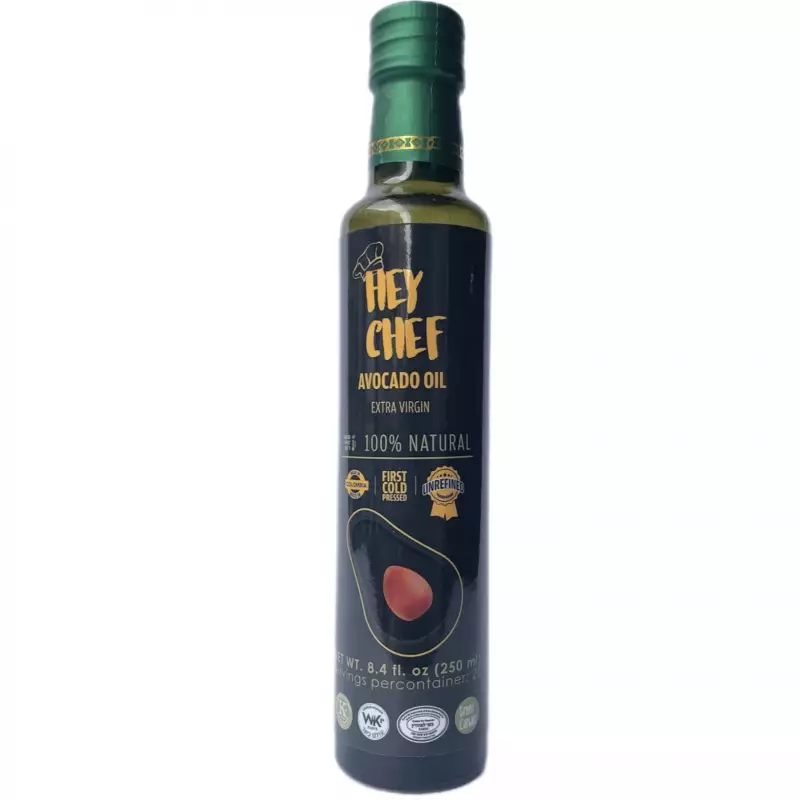 Avocado oil/ NATURAL FLAVOR/ Extra Virgin/ Unrefined/ FIRST COLD PRESSED/ 100% natural/ Vegan/ 8.4oz