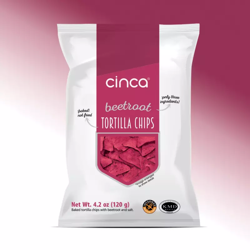 Beetroot and corn tortilla chips / 4.2oz (120 grams)  / Plant Based / Clean label / No preservatives