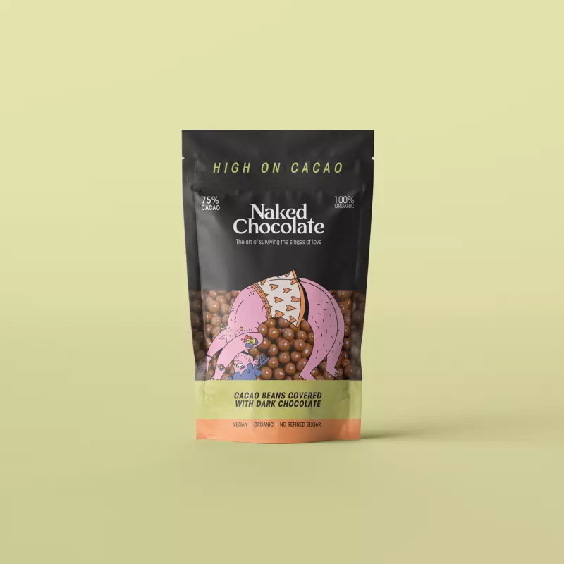 Cacao Beans Covered With 75% Dark Chocolate 2.5 Oz Organic. Vegan. Gluten Free