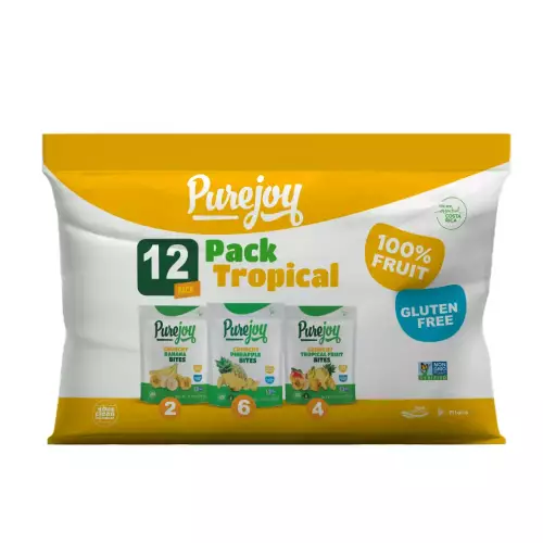 Pure Joy | 12 Pack Tropical Mix - 2 Banana, 6 Pineapple, 4 Tropical Fruit | 6 oz | 100% Fruit
