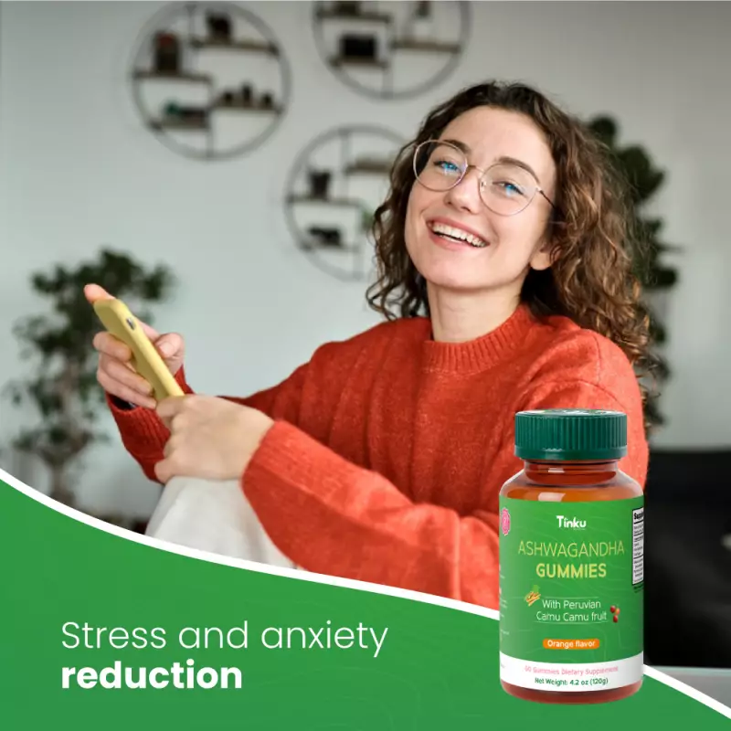 Tinku | Calm & Energy Gummies | Ashwagandha Camu Camu | 4.2 oz