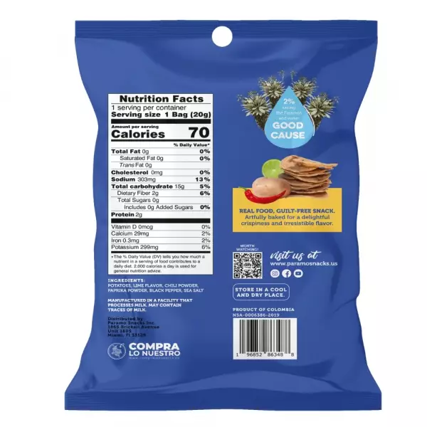 Baked Andean Potato Chili Lime Crisps 0.7oz Snack - Vegan. no oil. no added sugar. gluten free