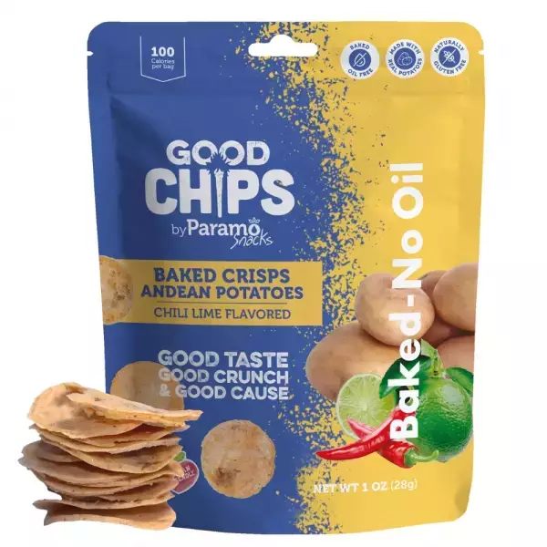 Baked Andean Potato Chili Lime Crisps 1oz Snack - Vegan. no oil. no added sugar. gluten free E