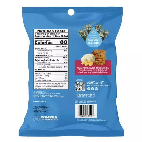 Baked Cauliflower Cheese Crisps 0.7oz Snack - Vegatarian. no oil. no added sugar. gluten free E