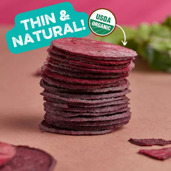 Baked Organic Beet Yacon Crisps 0.7oz Snack - Vegan. no oil. no added sugar. gluten free