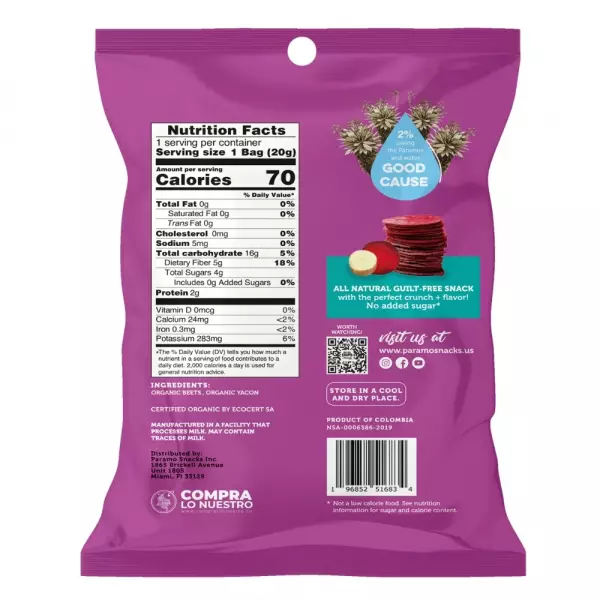 Baked Organic Beet Yacon Crisps 0.7oz Snack - Vegan. no oil. no added sugar. gluten free