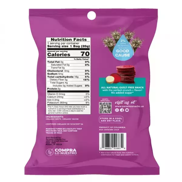 Baked Organic Beet Yacon Crisps 0.7oz Snack - Vegan. no oil. no added sugar. gluten free E