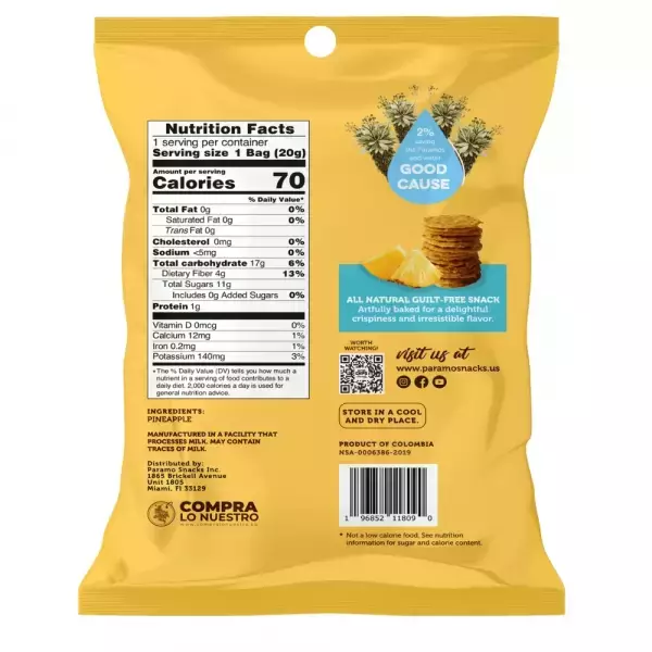 Baked Pineapple Crisps 0.7oz Snack - Vegan. no oil. no added sugar. gluten free E