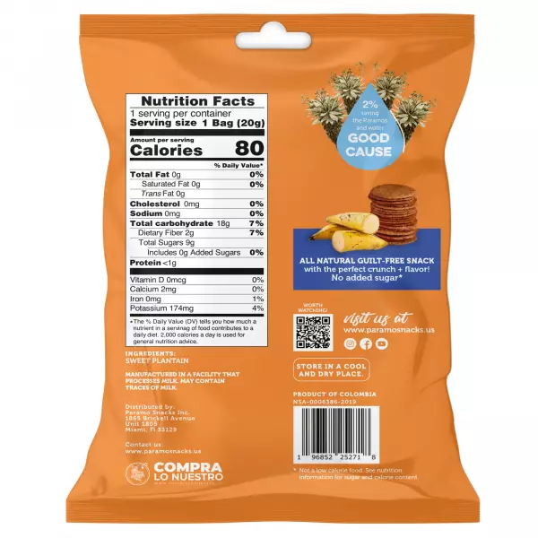 Baked Sweet Plantain Crisps 0.7oz Snack - Vegan. no oil. no added sugar. gluten free