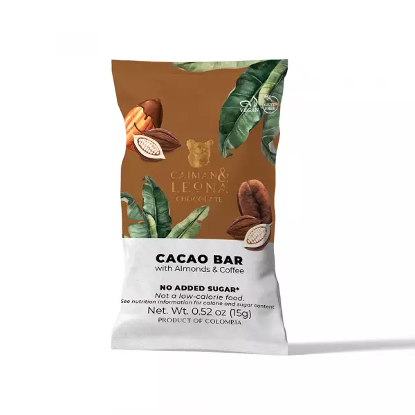 Cacao Bar with Almonds and Coffe - 0.52 oz - No Added Sugar - Vegan - Gluten Free