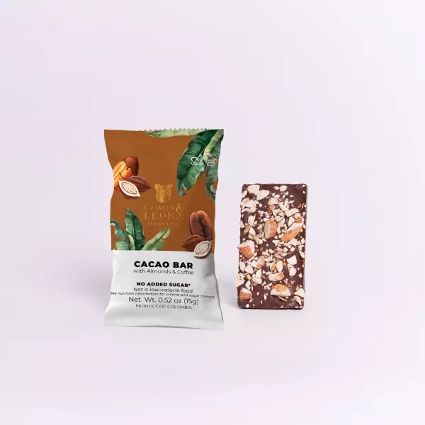 Cacao Bar with Almonds and Coffe - 0.52 oz - No Added Sugar - Vegan - Gluten Free