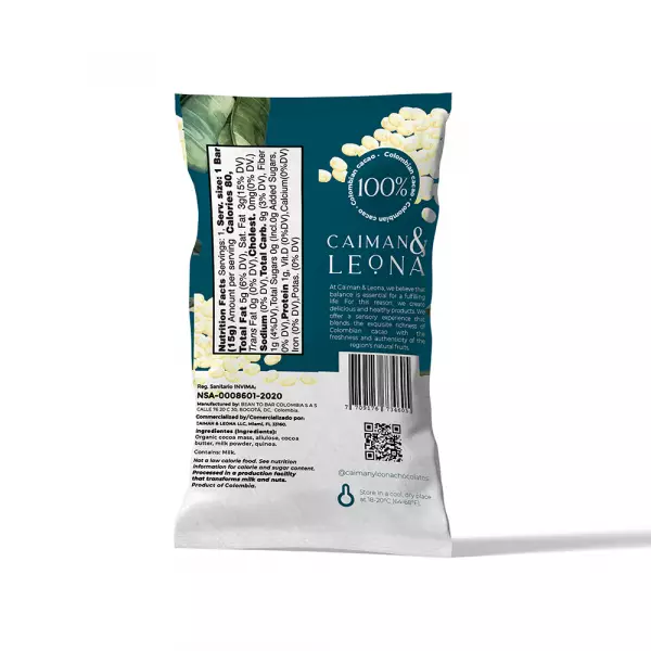 Cacao Bar with Quinoa Pop 40% cacao - 0.52 oz - No Added Sugar - Gluten Free