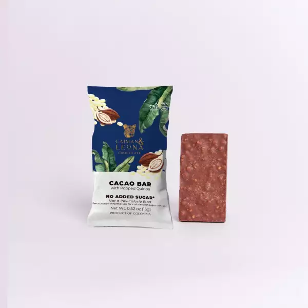 Cacao Bar with Quinoa Pop 60% cacao - 0.52 oz  - No Added Sugar - Vegan - Gluten Free