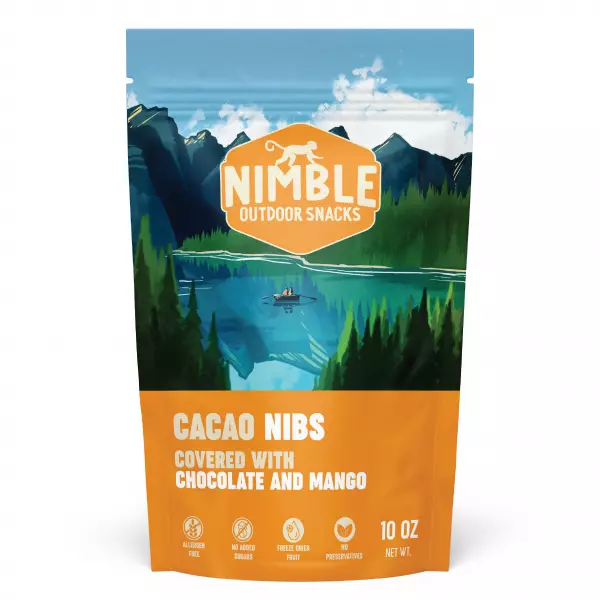 Cacao nibs covered with chocolate and freeze dried Mango - 10 oz pouch - Nutrient dense - vegan