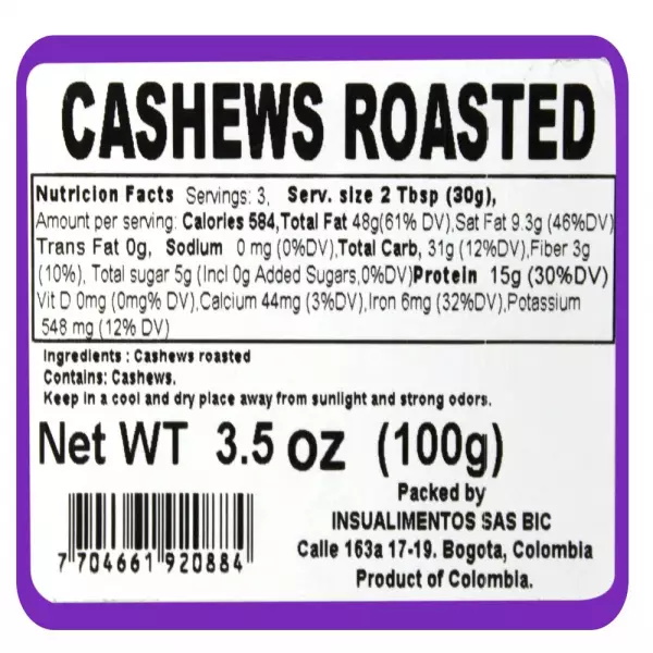 CASHEWS ROASTED - 3.53 oz