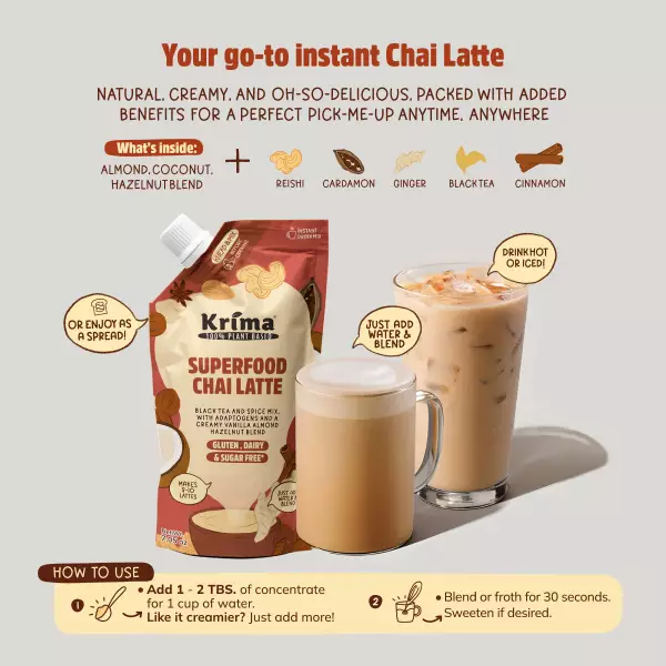 Chai Latte 7.05 oz / Almond / Hazelnut / Coconut / Instant drink mix / Vegan / Tea / Sugar Free