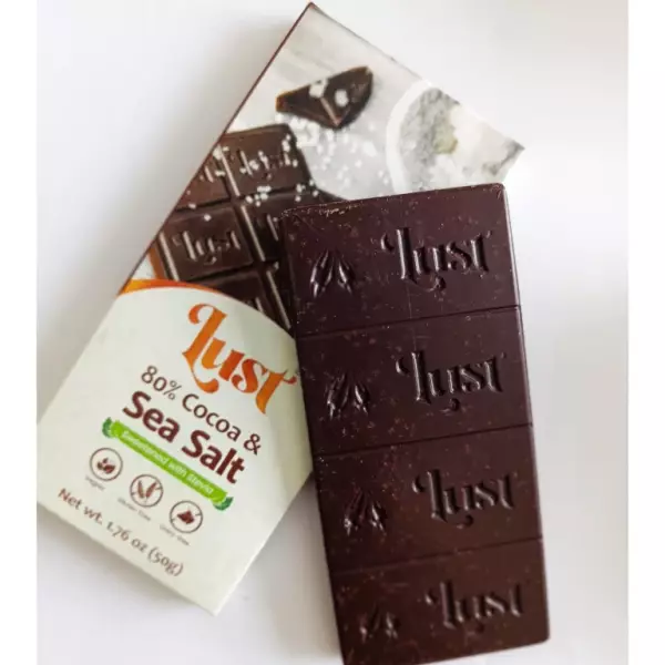 Chocolate 80% cocoa SEA SALT - 1.76oz with STEVIA - Gluten Free - Vegan - Sugar Free - Milk Free