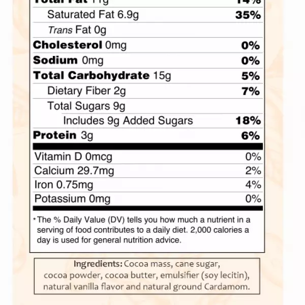 Chocolate with CARDAMOM  70% cocoa - 2.11oz - Gluten Free - Vegan - Milk Free