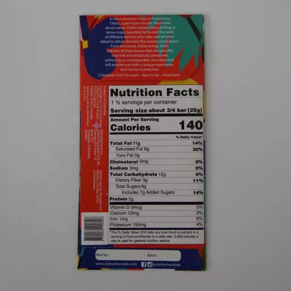 Dark Chocolate Bar - 70% Cacao with Freeze-Dried Orange - 1.48 oz - Colombian Bean-to-Bar Chocolate