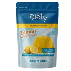 Diety- Gelatin with no added sugar, Diety brand, 84 g, yellow lemon flavor, low in calories