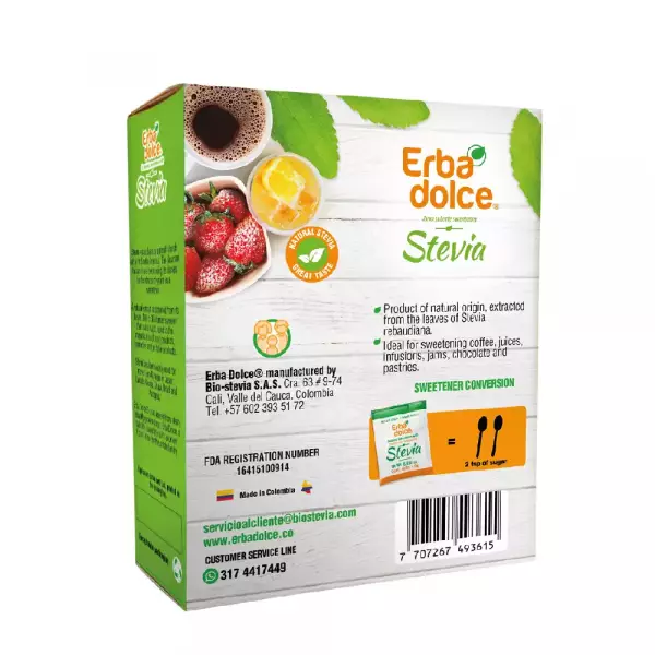 Erbadolce | Organic Stevia | Box 100 Sachets X 1.0 G E.D.