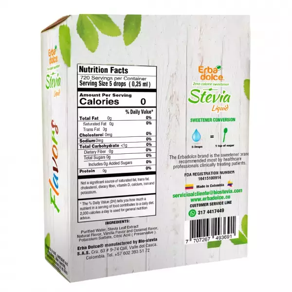 Erbadolce | Stevia liquid | sweetener pack of 3flavors. E.