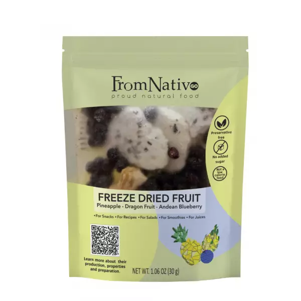 FromNativoGo | Freeze Dried Fruit: Pineapple, Dragon fruit,  Andean Blueberry Mix | 1.05 Oz  E