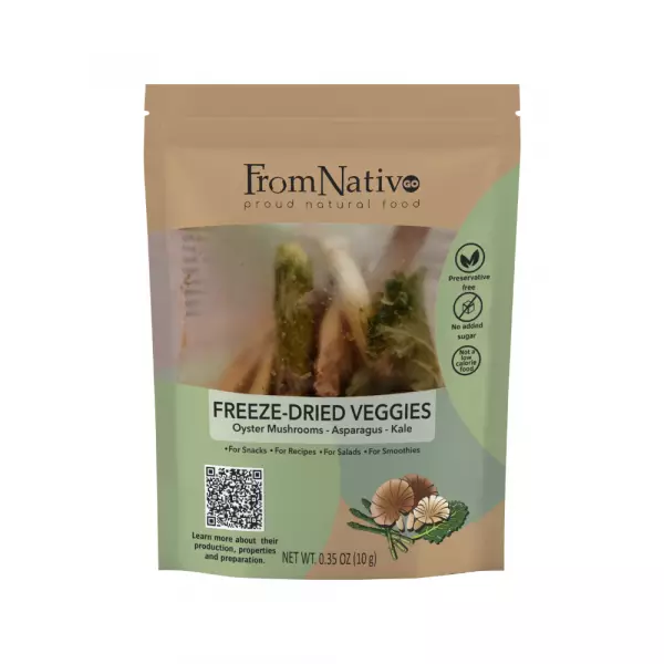 FromNativoGo | Freeze Dried Veggies: Oyster Mushrooms, Asparagus, Kale Mix | 0.35 Oz E
