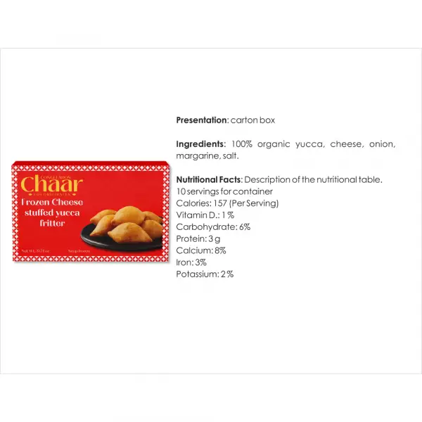 Frozen Cheese Stuffed Yucca Fritter-Low Calories-No Preservatives-Gluten Free-Handcrafted-31.74Oz