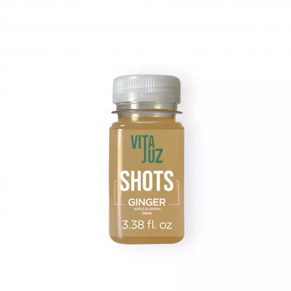 Ginger. Apple and Lemon Shot–3.4 oz. Boosts immunity. aids digestion. and provides natural energy.