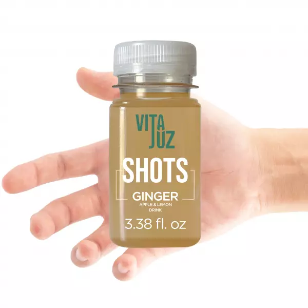 Ginger. Apple and Lemon Shot–3.4 oz. Boosts immunity. aids digestion. and provides natural energy.