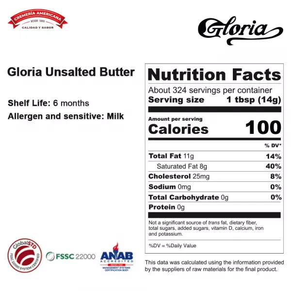 Gloria Unsalted Butter - 10 lb