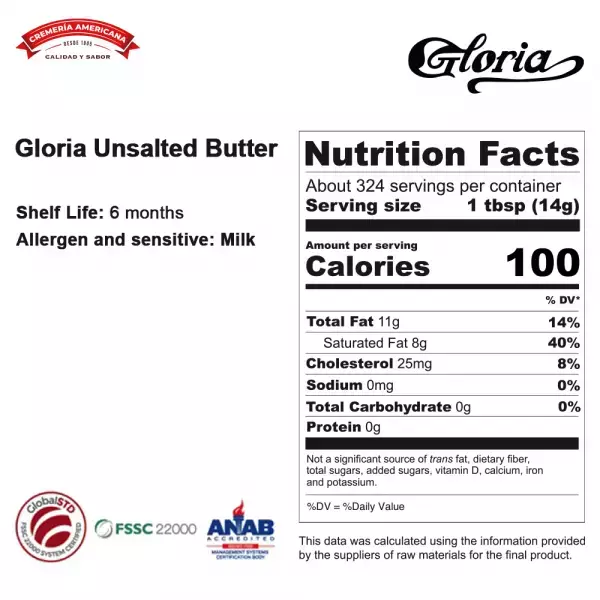 Gloria Unsalted Butter - 10 lb E