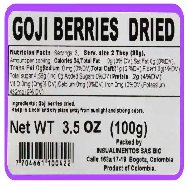 GOJI BERRIES DRIED - 3.53 oz