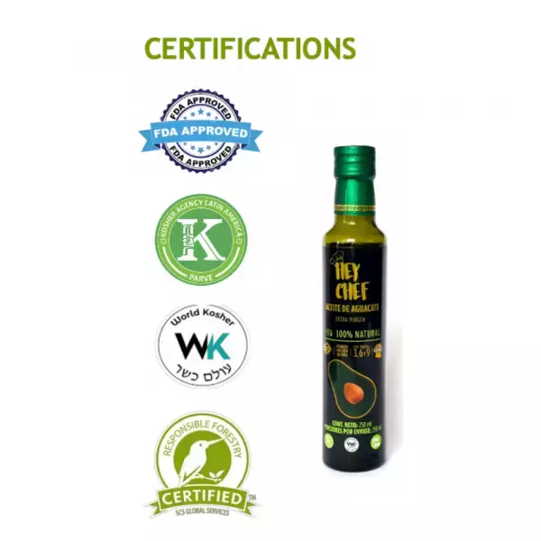 Hey Chef | Avocado Oil | Natural flavor | Extra Virgin | 100% natural |  Vegan | 8.4 Oz E.