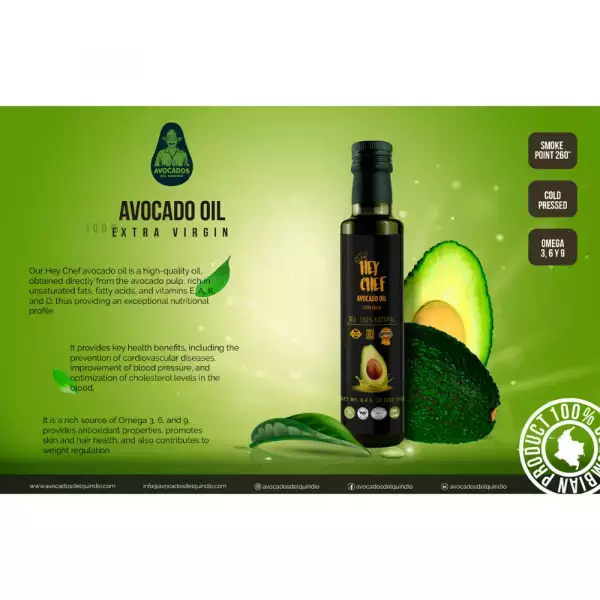 Hey Chef | Avocado Oil | Natural flavor | Extra Virgin | 100% natural |  Vegan | 8.4 Oz E.