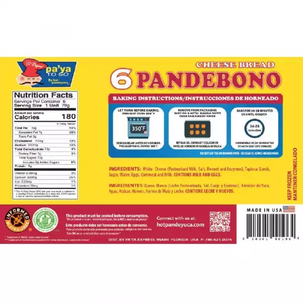 Hotpandeyuca | Pandebono | Yuca Cheese Bread | 14.8  Oz  12x6 Units E.