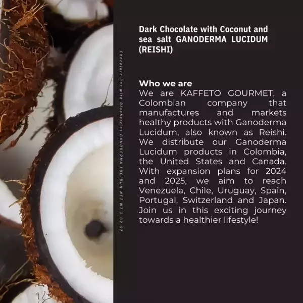 Kaffeto Gourmet | Dark Chocolate Bar with coconut and sea salt and Reishi | Organic Vegan E.