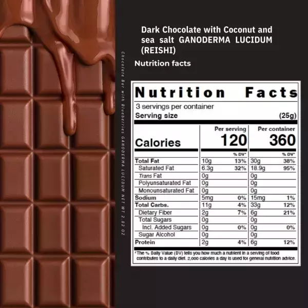 Kaffeto Gourmet | Dark Chocolate Bar with coconut and sea salt and Reishi | Organic Vegan E.