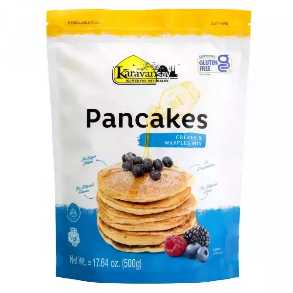 Karavansay Alimentos Naturales | Premix pancakes crepes and waffles | Doypack 17.64 Oz E.
