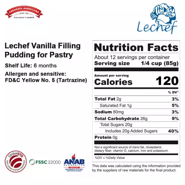 Lechef Vanilla Filling Pudding for Pastry - 13.2 lb E