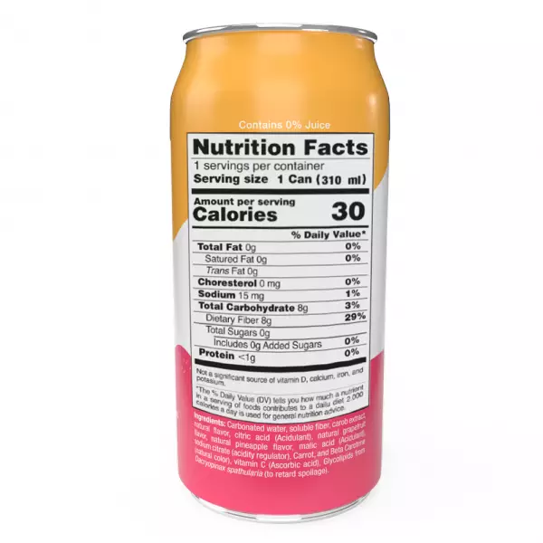 Lightly carbonated/Grapefruit Pineapple/No Added Sugar/Low Calories/Not Sweetener/Can/10.5fl oz E