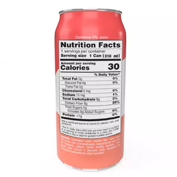 Lightly carbonated/Lychee/Vegan/No Added Sugar/Low Calories/No Sweeteners/Can/10.5 fl oz