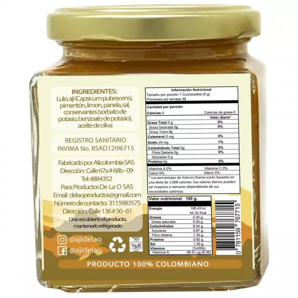 Lulo (Naranjilla) Spicy sauce / Vegan / Natural / Recycle / 7 oz 1