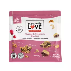 Made With Love - Almond, cashew nut and cranberry clusters, with honey and chía seeds, 4oz, zip E