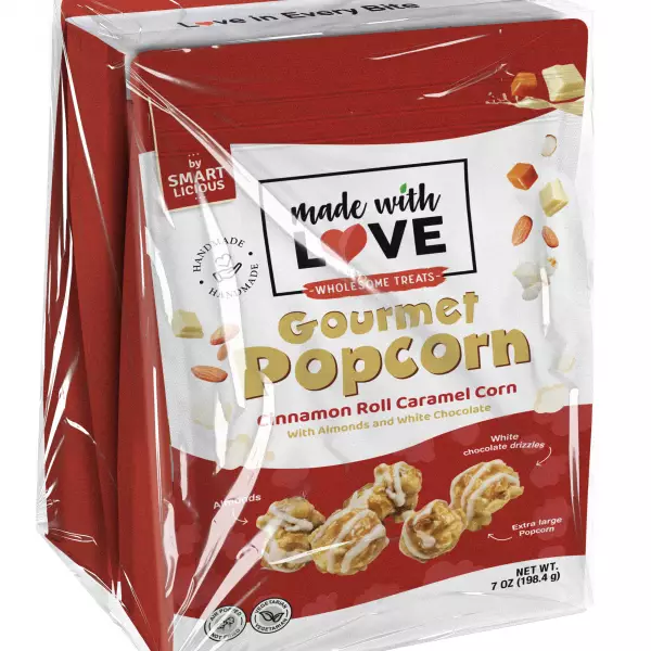 Made With Love - Popcorn, Cinnamon Roll Caramel Corn, with almonds and white chocolate 7oz, x3